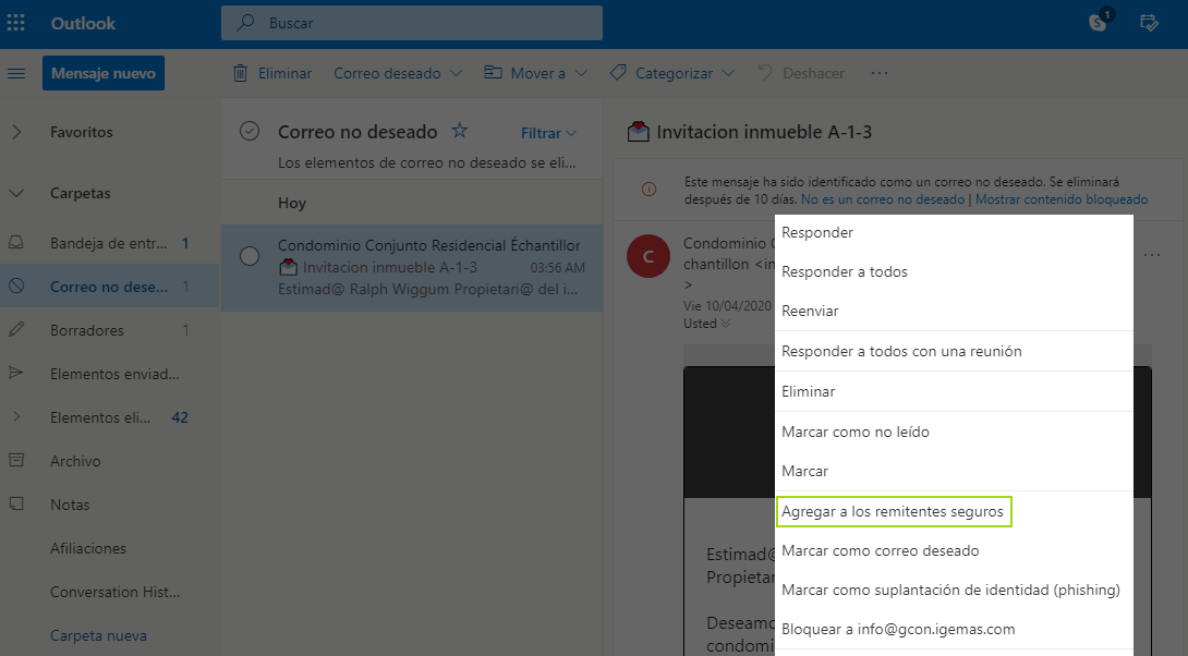 Registrar un remitente como seguro